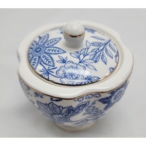 Grace's Teaware Creamer And Sugar Bowl With Lid Set White &‎ Blue Floral